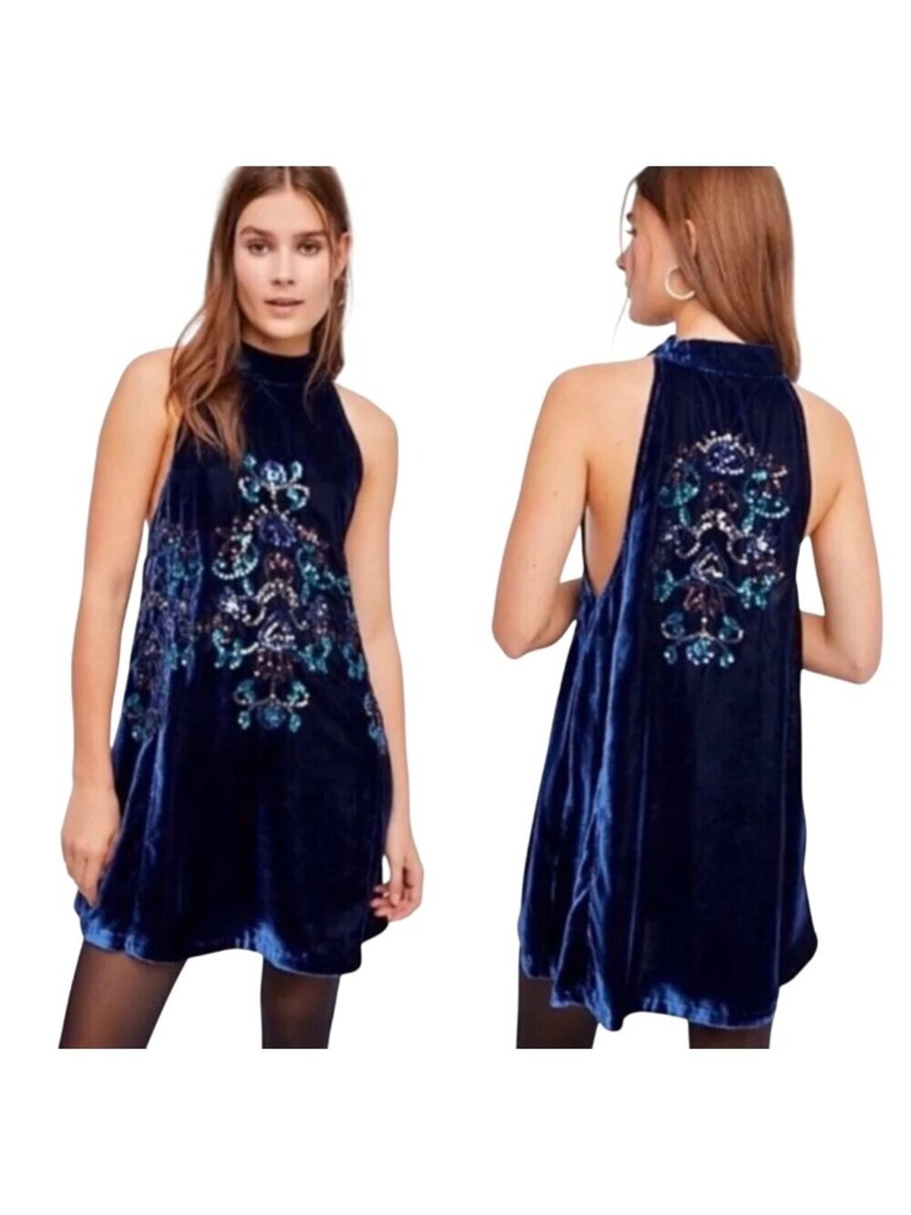 Free People Blue Velvet Sequin Dress